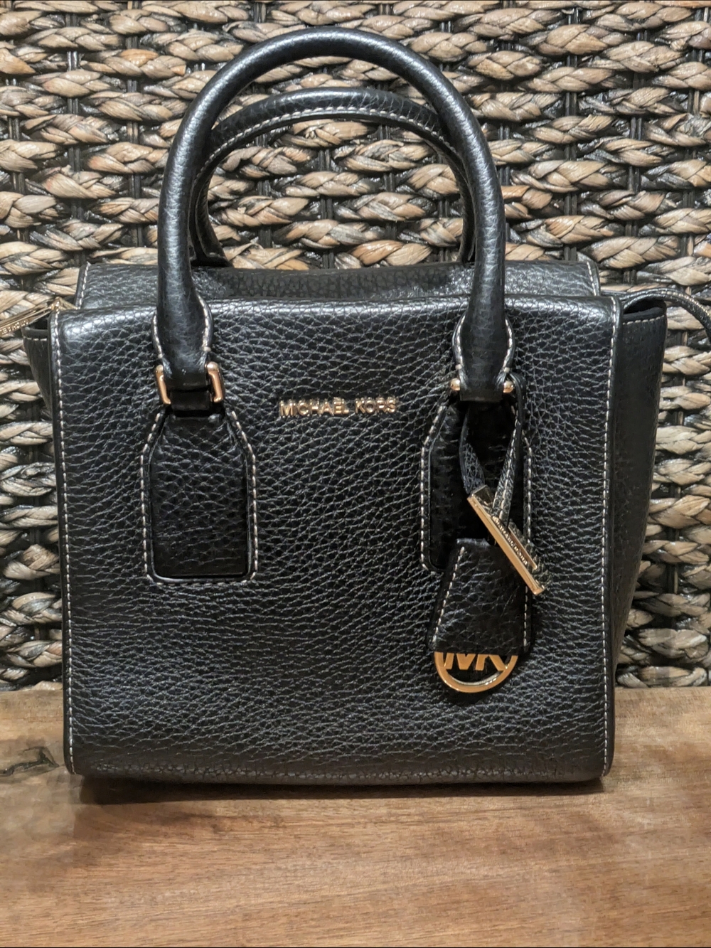 MICHAEL KORS Black Pebbled Leather Satchel
